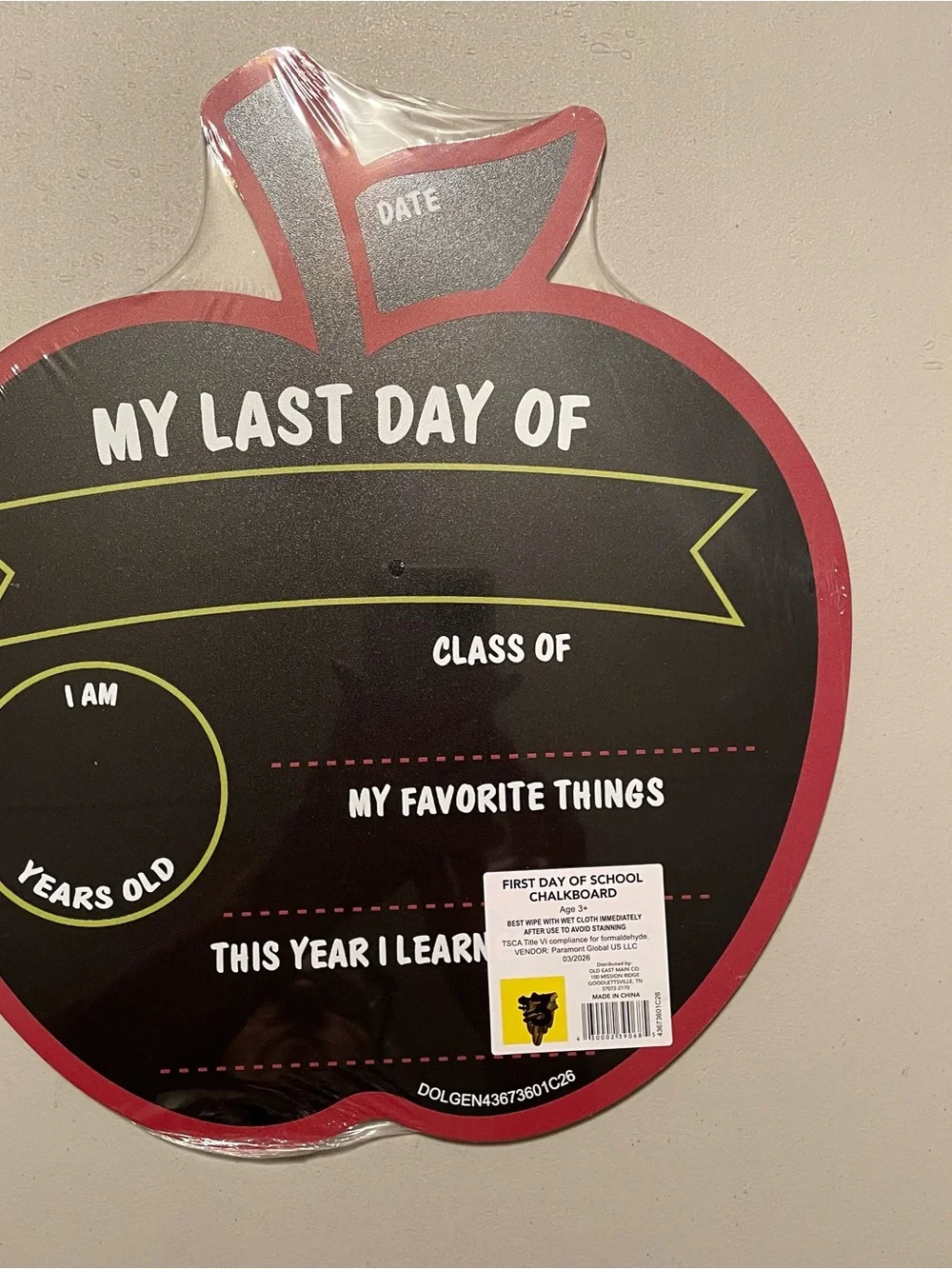 My First Day Of Apple-Shaped Chalkboard Sign - Red & Black